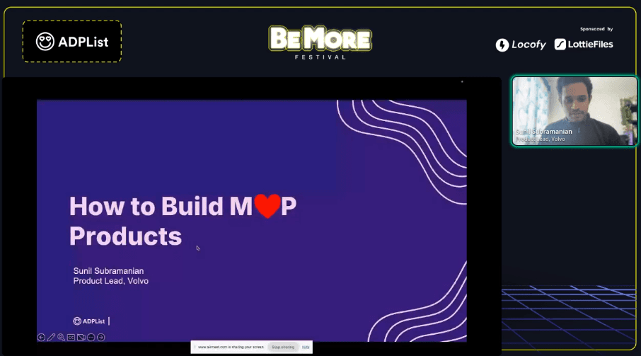 Day 36/100: Minimum Lovable Product by Sunil Subramanian at BeMore Festival 2024