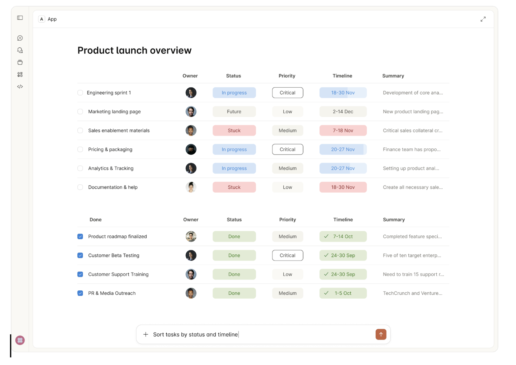 Example of a fullscreen app with a rich data table interface